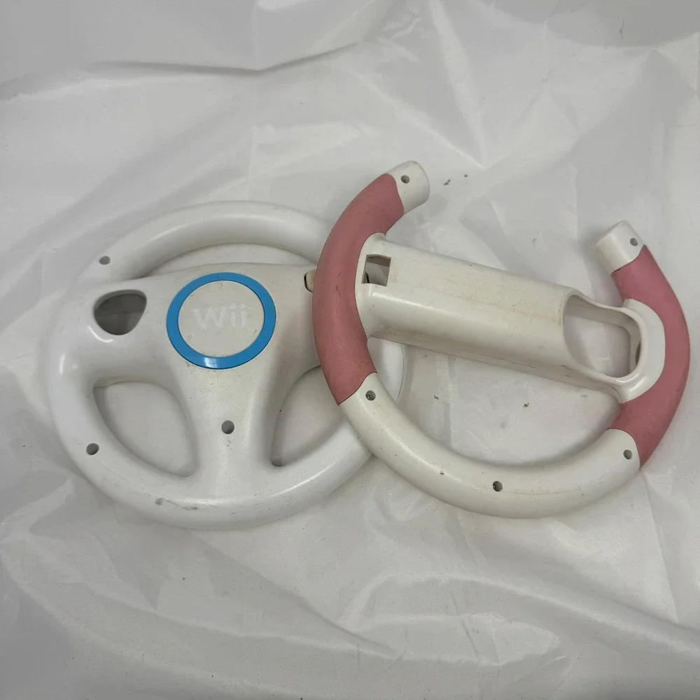 Nintendo Wii Wheel White RVL-024 and Pink Aftermarket Racing Wheel Set of 2